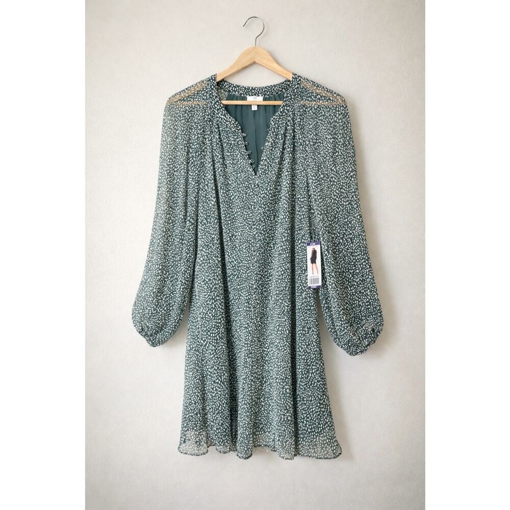 NWT Joie Arctic Animal Print Balloon Sleeve Mini Dress Green Sheer XXL